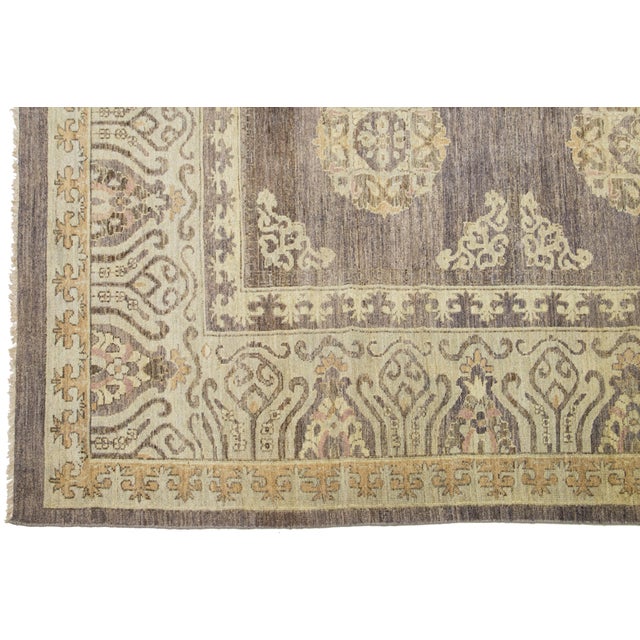 Modern Khotan Style Handmade Blue Wool Rug With Allover Pattern For Sale In New York - Image 6 of 9