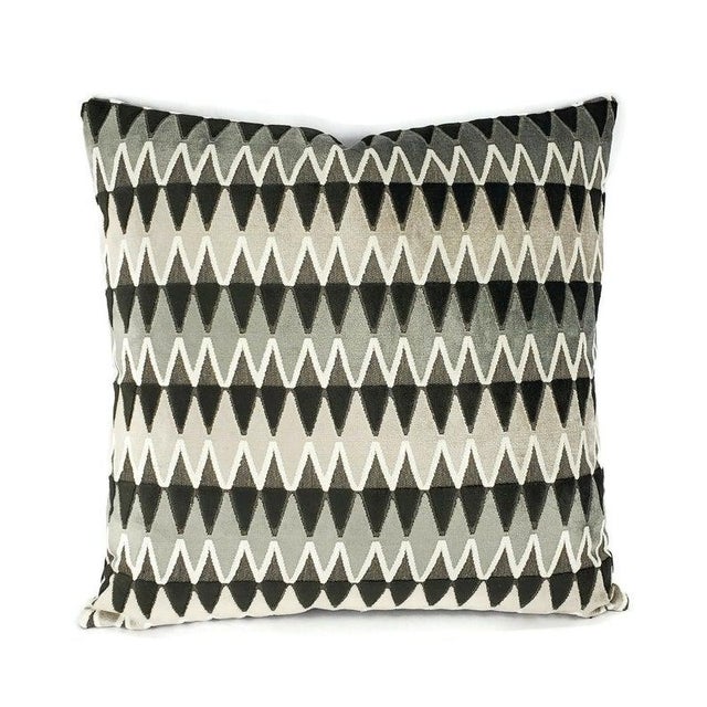Black Black Gray & White Geometric Velvet Pillow Cover For Sale - Image 8 of 8