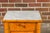 French 19th Century Pine Faux Bamboo Side Table with Marble Top, Door and Drawer For Sale - Image 11 of 12