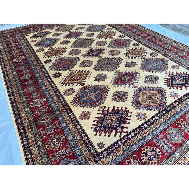 Islamic Hand-Knotted Afghan Kazak Wool Area Rug - 8'10" X 11'10" For Sale - Image 3 of 15