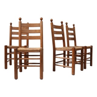 Vintage French Rustic Ladder-Back Dining Chairs, 1960, Set of 4 For Sale