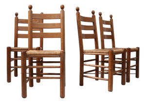 Vintage French Rustic Ladder-Back Dining Chairs, 1960, Set of 4