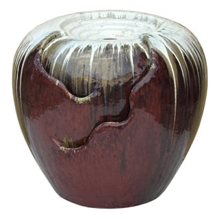 Ceramic Oxblood Red White Drip Marks Round Fountain Pot Display For Sale