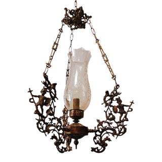 Mid-Century Brass Ceiling Lamp with Warriors For Sale