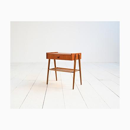 Scandinavian Teak Bedside Table with Vienna Straw Shelf, 1950s For Sale - Image 13 of 13