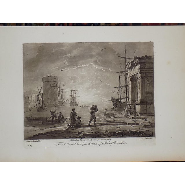 Printmaking Materials Authentic Antique 18th Century Claude Lorrain "Liber Veritatis" Sepia Pastoral & Harbor Scene Mezzotints - Set of 6 For Sale - Image 7 of 8