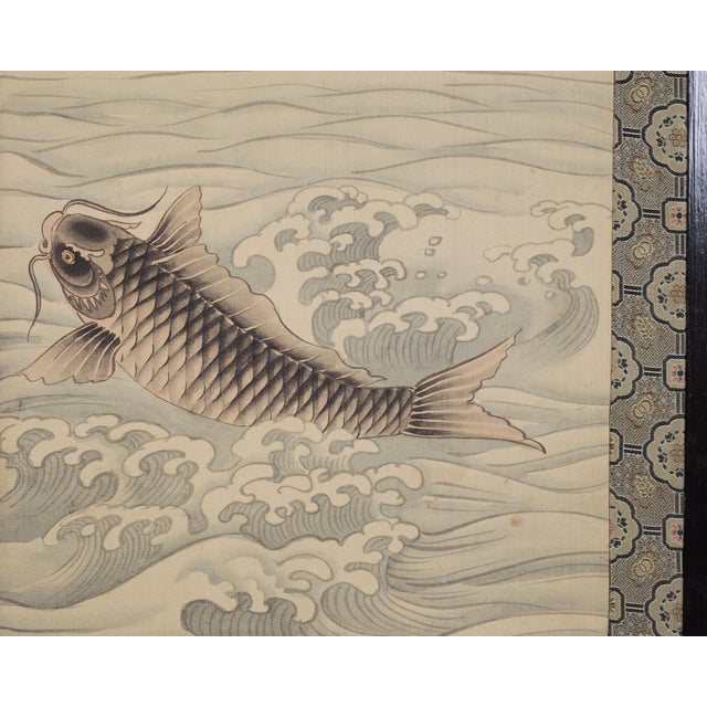Asian Showa Four Panel Screen Jumping Koi at the Dragon Gate For Sale - Image 10 of 18