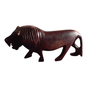 Vintage Handcarved Wood Lion Figurine, Made in Kenya