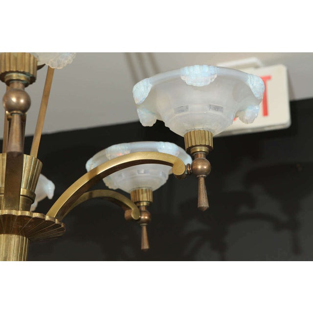 Gold Vintage Petitot Brass Chandelier With Waterfall Opaline Shades For Sale - Image 8 of 9