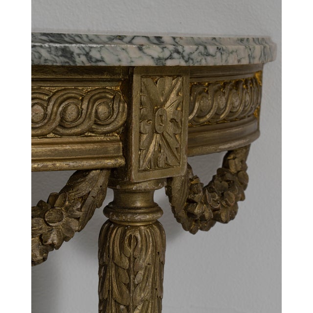 Early 20th Century French Gold Louis XVI Giltwood Console Table with Marble Top For Sale - Image 9 of 14