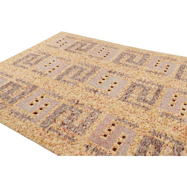 Rug & Kilim Rug & Kilim’s Scandinavian-Inspired Geometric Golden-Yellow Gray Wool Rug For Sale - Image 4 of 7
