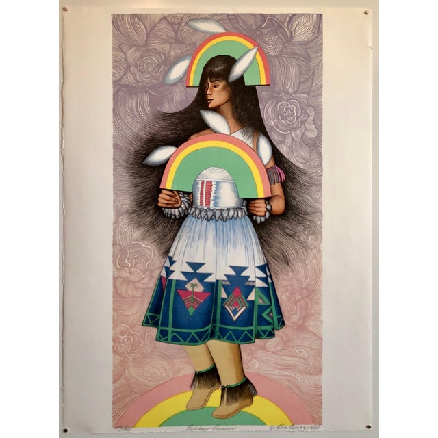 Printmaking Materials Alice Asmar, Rainbow Dancer, Native American Indian Lithograph California Woman Artist, 1980 For Sale - Image 7 of 7