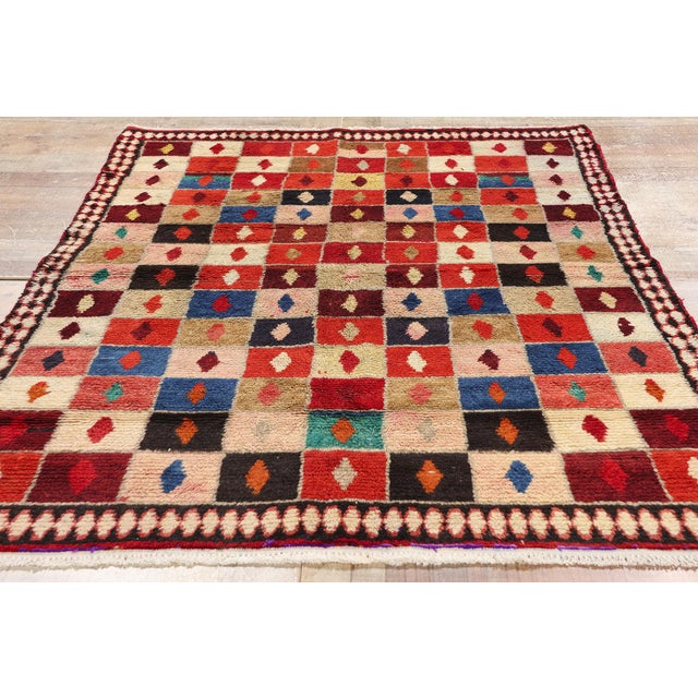 Red Vintage Persian Lori Checkerboard Rug - 04'01 X 06'01 For Sale - Image 8 of 9