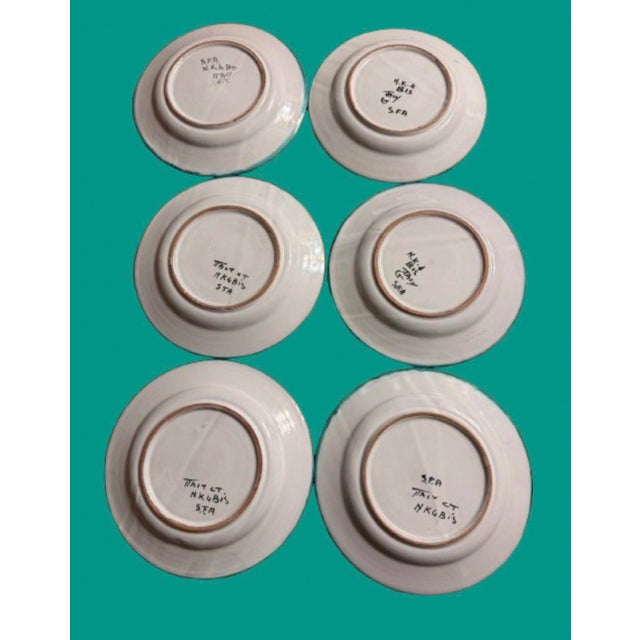 Mackenzie Childs Vintage Italian Hand Painted Ceramic Plates in the Style of Mackenzie - Childs - Sets of 6 For Sale - Image 4 of 10