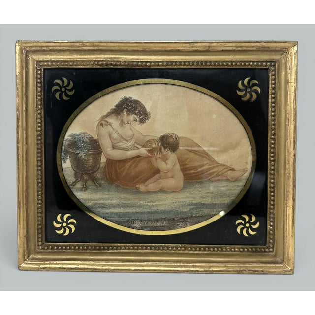 An exceptional example of a Regency period hand colored stipple Engraving by Francesco Bartolozzi depicting a mythological...