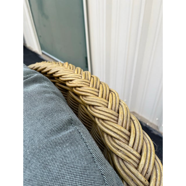 Wood Lexington Casual Braided Coastal Rattan Tufted Chair and Ottoman- Set of 2 For Sale - Image 7 of 12