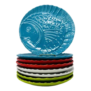 Vintage Fish Collection by Home Essentials Dimensional Fish Dinner Plates Red White Blue Green Set of 8
