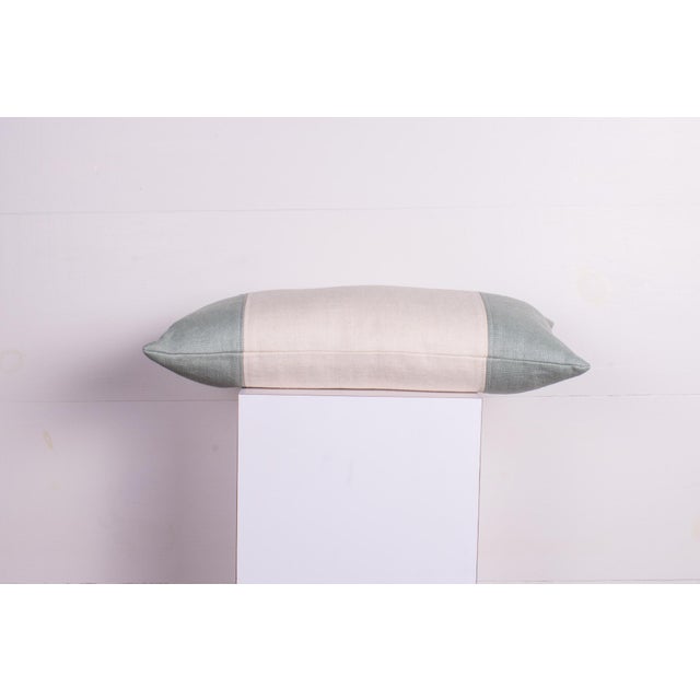 Modern Custom Blue and White Linen Colorblock Lumber Pillow 21x11 In. For Sale - Image 3 of 5