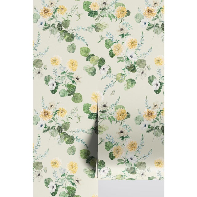 Chirp Society Floral Grasscloth Wallpaper by House Party | Secret Garden Green | 6 Yards For Sale