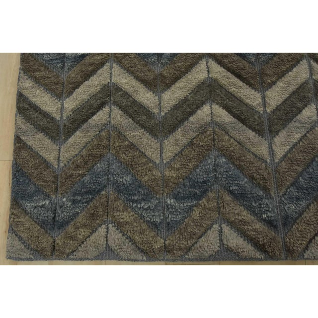 Chevron Rug 8' X 10'2'' Gray Blue Wool Contemporary Hand-Knotted Carpet For Sale - Image 10 of 12