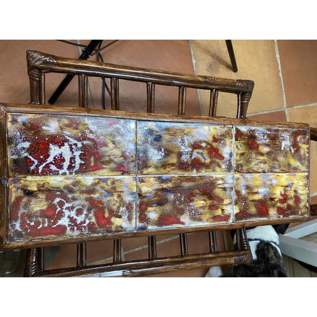 Rattan Magazine Rack with Ceramic Tile Shelf, 1970s For Sale - Image 14 of 18