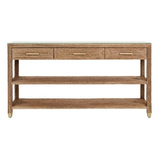 Matthew Izzo Home Cassie Wrapped Rope Three Drawer Console With Glass Top and Satin Brass Hardware For Sale