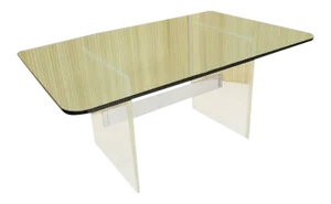 Mid-Century Modern Thick Glass-Top and Lucite Base Conference Table
