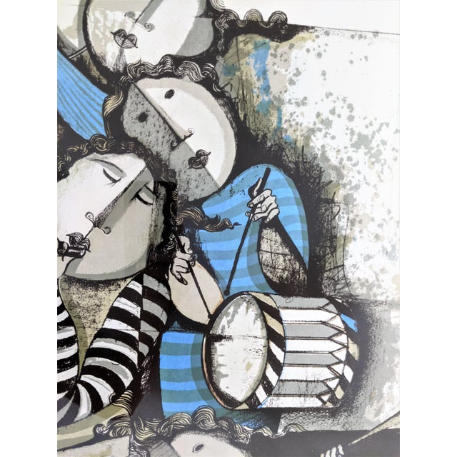 Metal Vintage Original Graciela Rodo Boulanger Four Musicians Graphic Art Print For Sale - Image 7 of 13