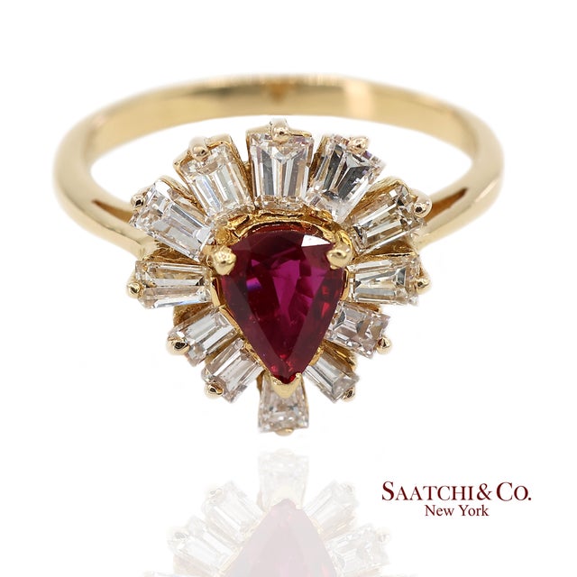 Metal 18k(750) Yellow Gold Natural Diamond Ballerina Ruby Ring, Size 6.5 For Sale - Image 7 of 14