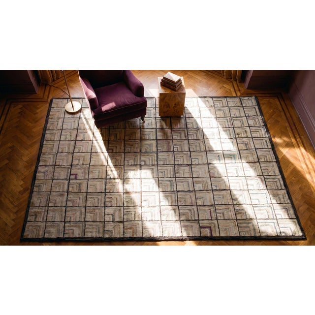 1920s Ivory Geometric Folk Art Antique Century American Hooked Rug 6' X 9'3" Handknotted Wool Carpet For Sale - Image 11 of 11