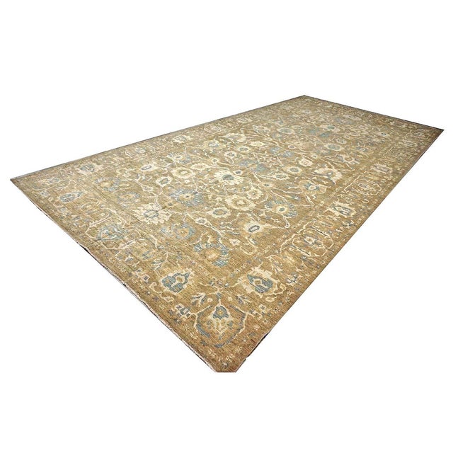 Persian Sultanabad Wool 10 x 20 Taupe, Ivory & Light Blue Handmade Gallery Area Rug #1141324 For Sale - Image 9 of 18