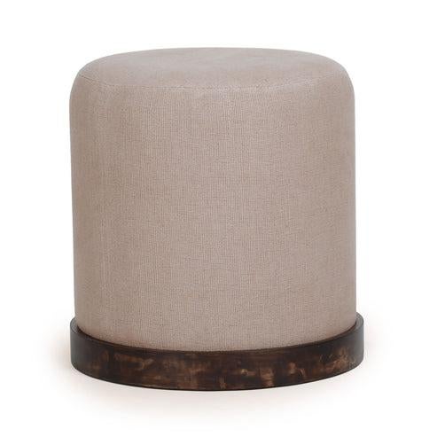 Boho Chic Como Cotton Jute with Burl Wood Base Accent Stool For Sale - Image 3 of 7