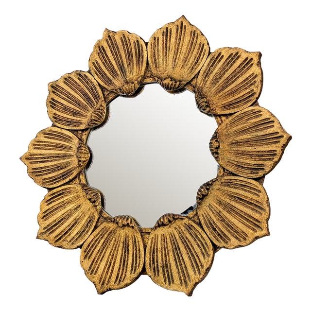 Floral Sun Mirror in Gilded Wood, 1950s For Sale