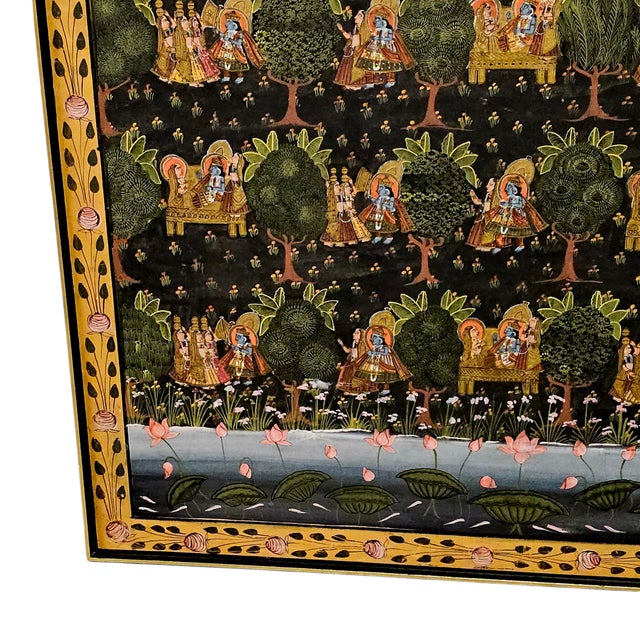 Monumental Mid-Century Pichwai Pichhavi Painting – Krishna & Gopis, Framed 76” For Sale In San Francisco - Image 6 of 12