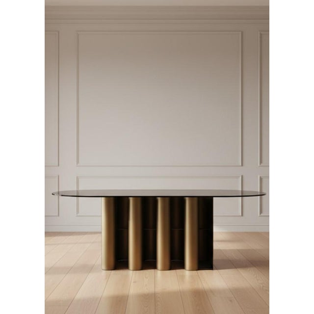 Contemporary Romeo Glass Top Sculptural Oval Dining Table in Brass For Sale - Image 3 of 7