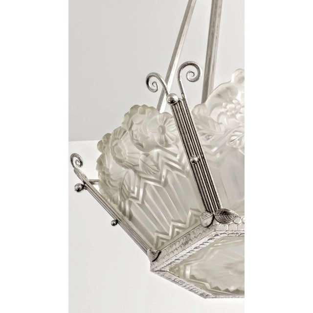French Art Deco Pendant Chandelier Signed by Noverdy For Sale - Image 9 of 11