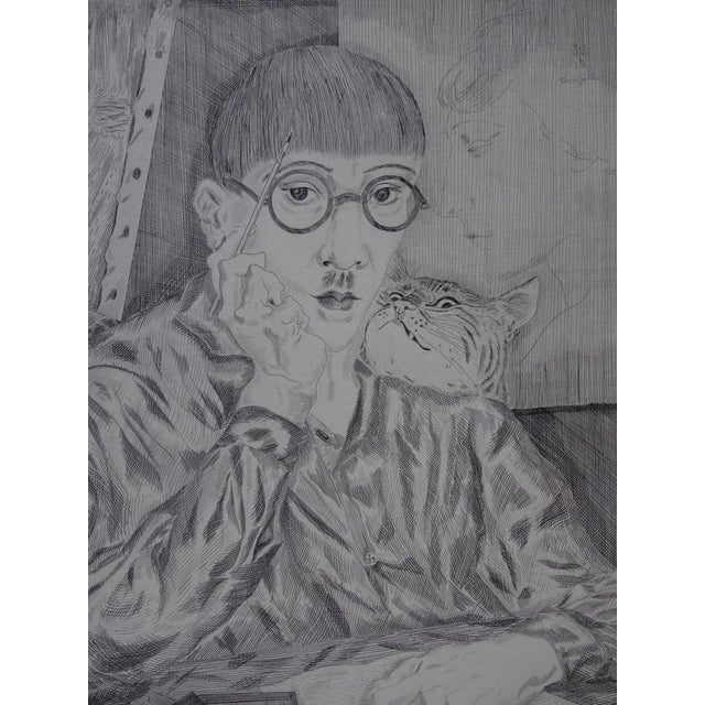 Tsuguharu Léonard Foujita, Self-Portrait with Cat, Original Engraving For Sale - Image 3 of 11