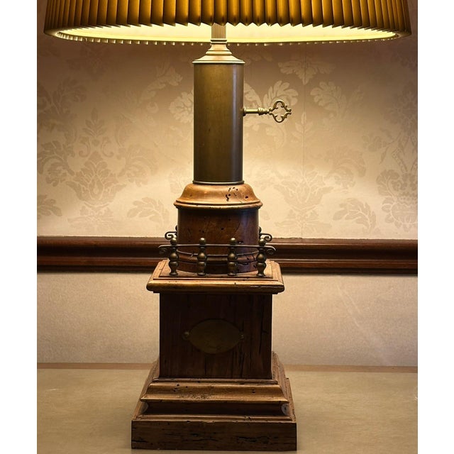 Antique Victorian Converted Brass Column Lamp on Wood Base With 1786 Plaque For Sale - Image 17 of 17