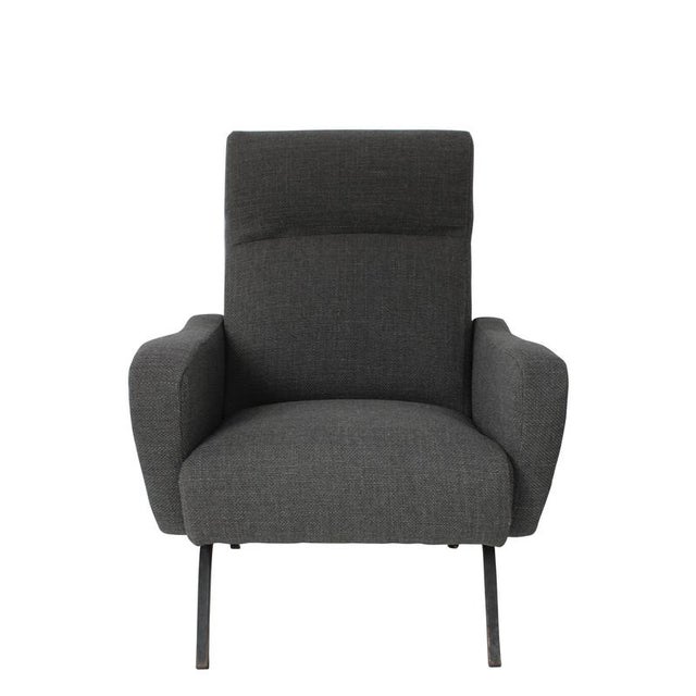 Mid-Century Modern Reclining Lounge Chair in Gray Fabric, Italy, 1950 For Sale - Image 4 of 9