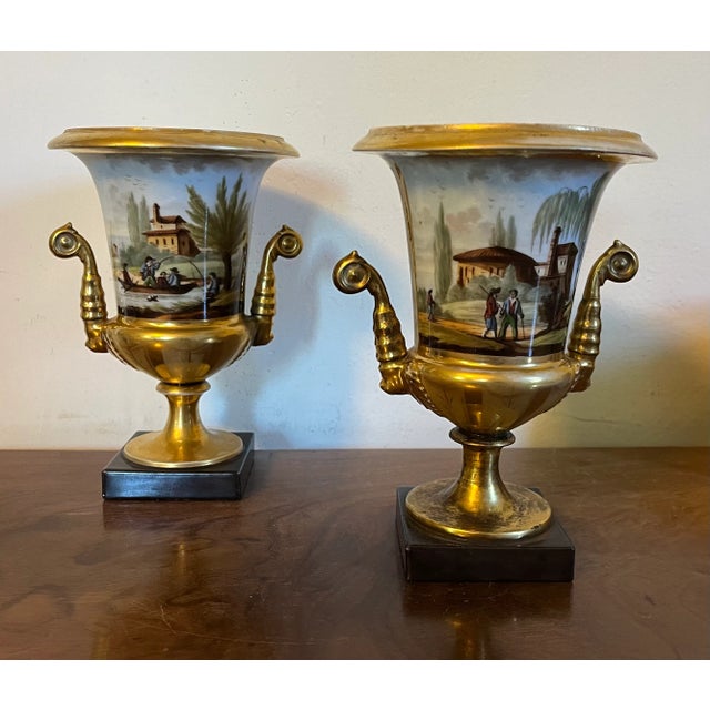Antique Early 19th Century French Empire Paris Porcelain Urns or Mantel Vases Circa 1810 - a Pair For Sale - Image 12 of 12