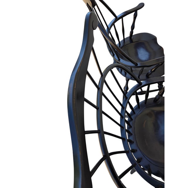 Wood 1990s 2 Nichols & Stone Windsor Armchairs Bow Comb Back Saddle Seat Distressed Country For Sale - Image 7 of 16