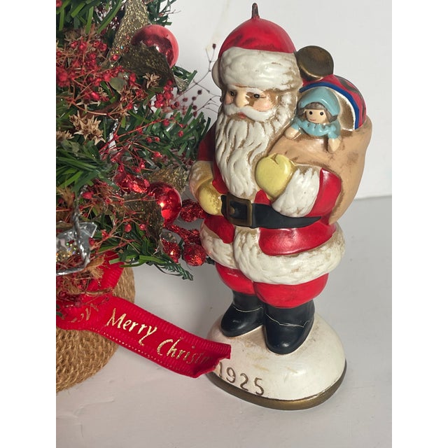 1960s 9” Christmas Tree With Porcelain Santa and Teddy Bear For Sale - Image 4 of 5