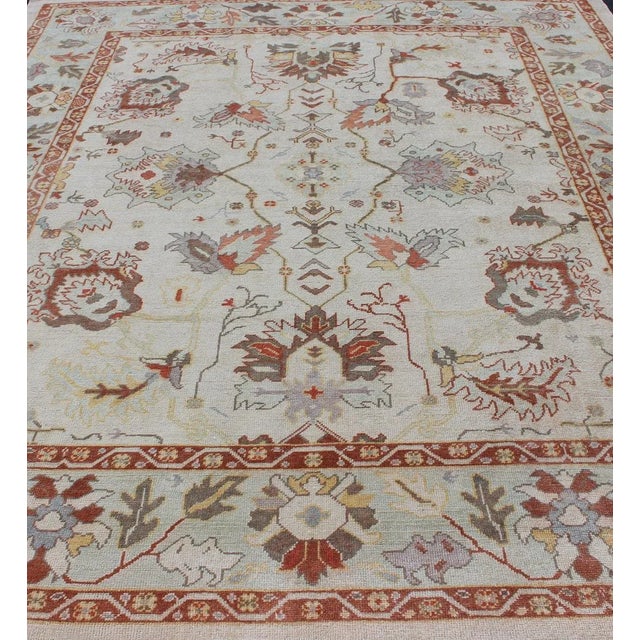Turkish Oushak Rug With Muted Color Palette and All-Over Flower Design For Sale - Image 11 of 12