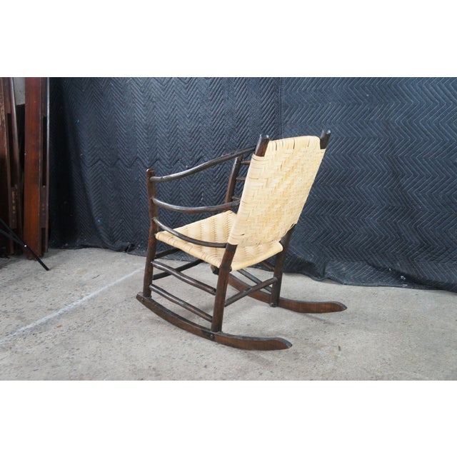 Antique Stamped Old Hickory Andrew Jackson Rattan Adirondack Lodge Rocking Chair For Sale - Image 9 of 12
