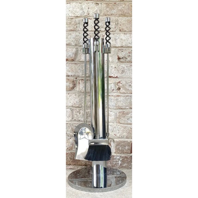 Late 20th Century Modernist Chrome Fireplace Tools With Spring Handles - a Set of 4 For Sale - Image 9 of 10