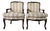 Vintage Louis XV Style French Provincial Walnut Upholstered Armchairs - A Pair For Sale