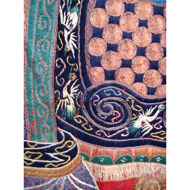 Red Chinese Large Silk Embroidered Opera Curtain Tapestry 19 Century For Sale - Image 8 of 18