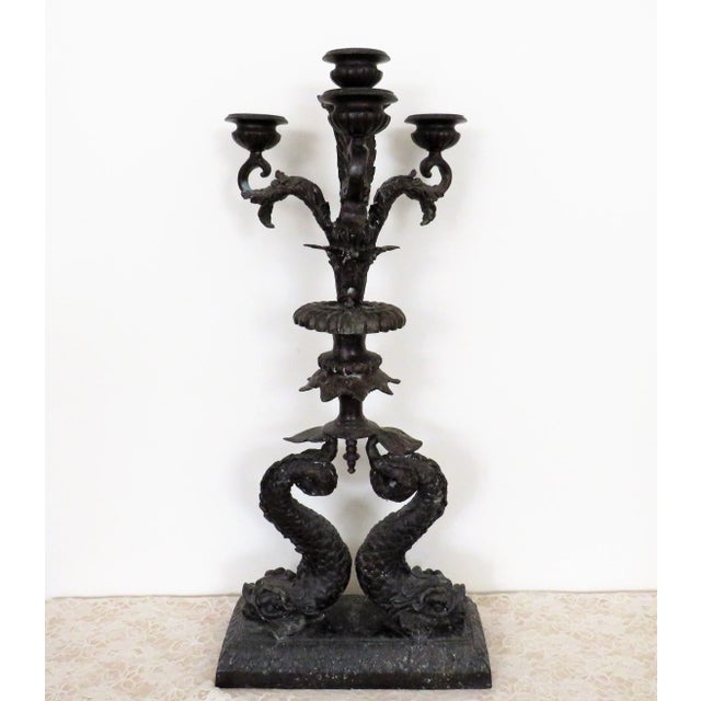 Bronze 1 of 2 Huge Rare Maitland Smith Bronze Candelabra With Dolphins Candle Holders For Sale - Image 8 of 8