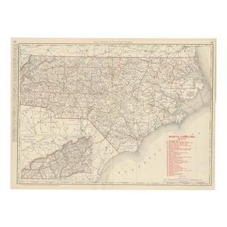 Antique Map of North Carolina The Tar Heel State by Ran McNally, 1899 For Sale