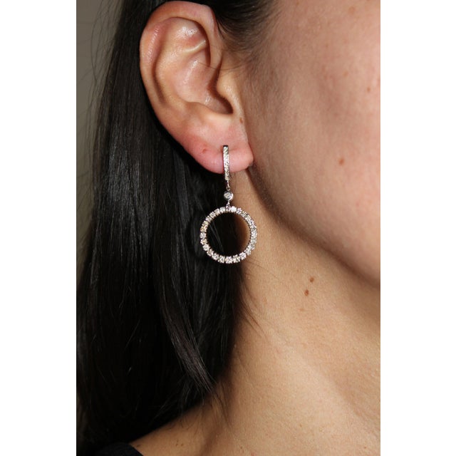 2 Carat Round Circle Shape Brilliant Cut Diamond Hoop 14 Karat White Gold Huggies, A Pair For Sale In Washington DC - Image 6 of 10